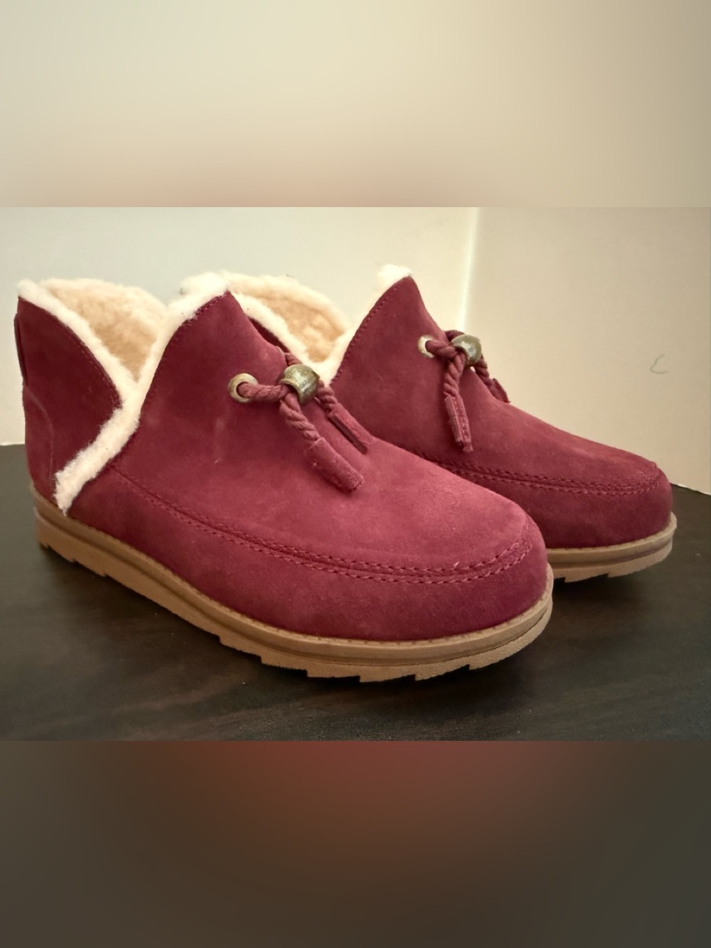 Muk Luks womensCozy Women's Burgundy Shearling-Lined Slip-On Booties NWOT
